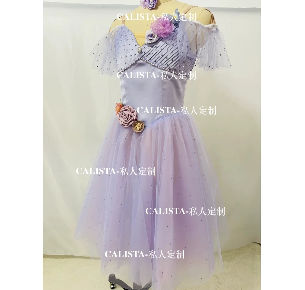 Shuizawa fairy variation ballet skirt private custom light purple pink blue flower decoration long gauze skirt Peng Peng skirt