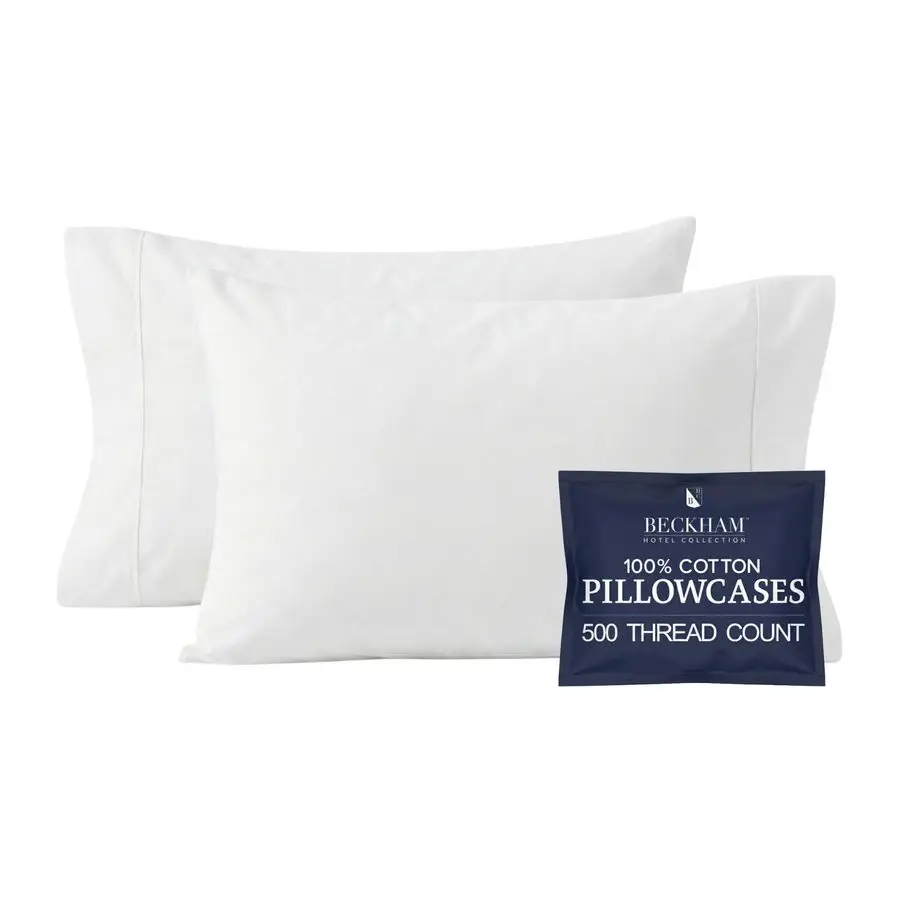 

100 Cotton Pillow Cases King Size Set of 2, 500TC, Luxury Sateen Pillowcases, Open End, Breathable, MoistureWicking, White