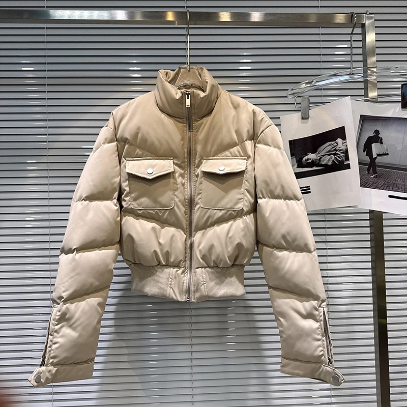 2025 winter new handsome workwear style stand up collar waist cinched warm cotton coat women short style cotton jacket
