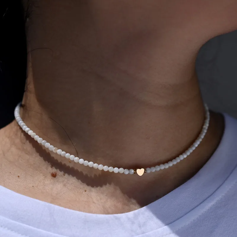MOON MÄDCHEN Natürliche Shell Perlen Herz Halsband Mode Edelstahl Halskette für Frauen Kupfer Stern Collares Para Mujer
