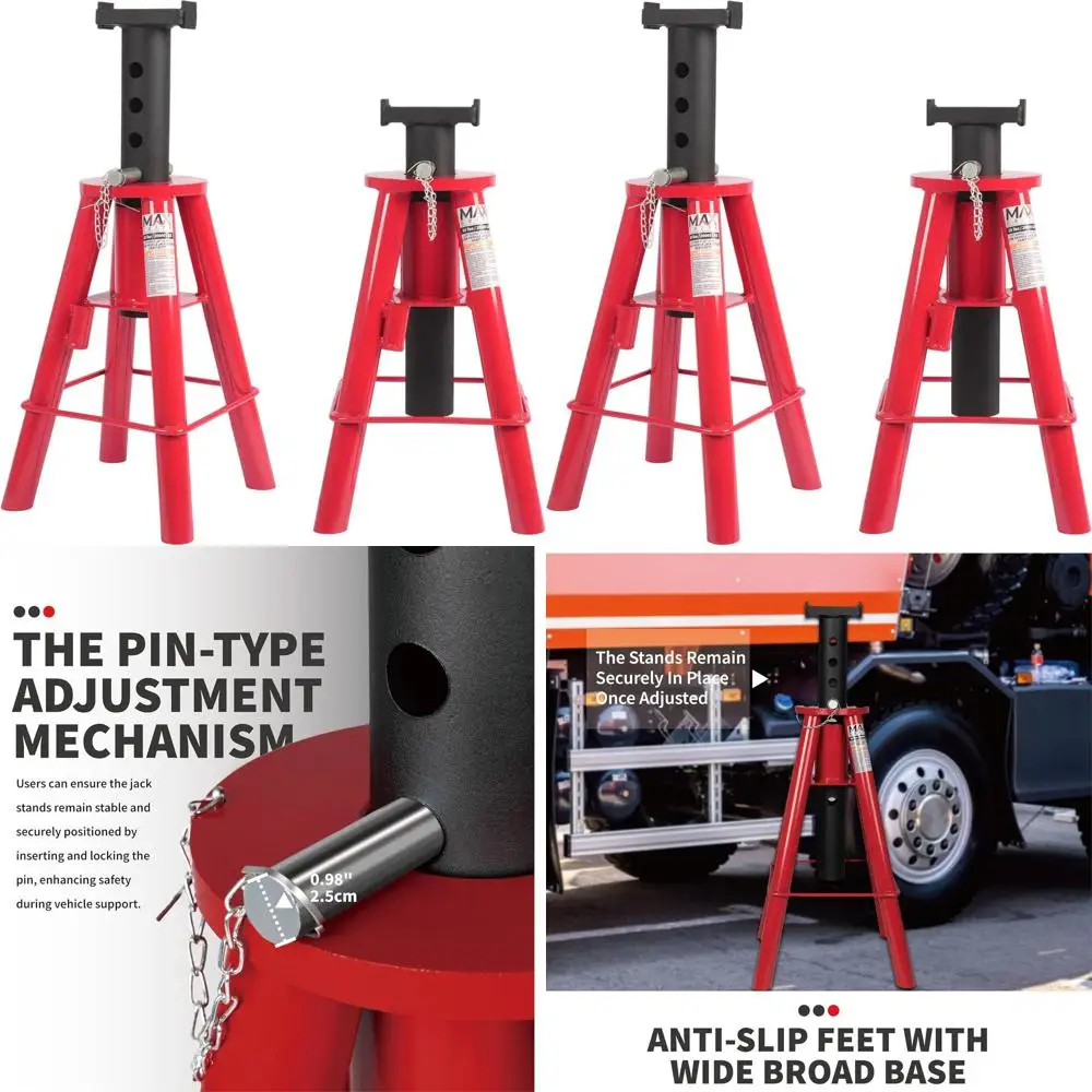 

Pair of 10 Ton Capacity Heavy-Duty Medium Profile Pin-Type Adjustable Jack Stands for Trucks & Equipment