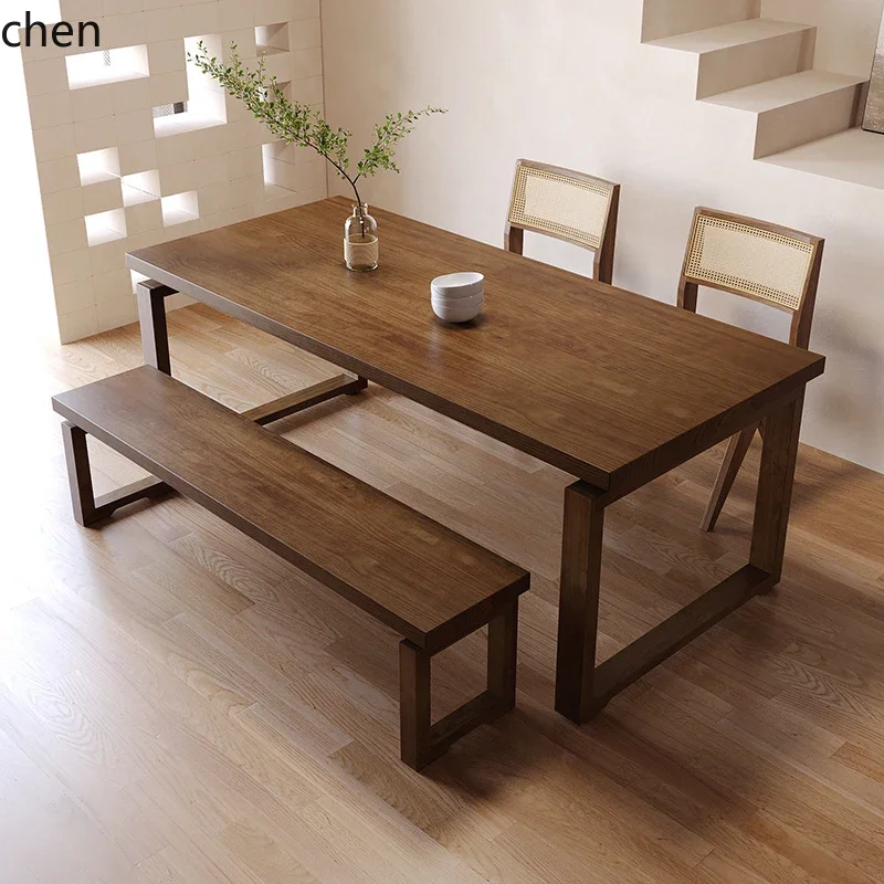 

YY- wood dining table and chair combination rectangular modern simple home dining table log wind living room