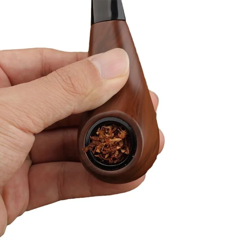 Resin Ebony Wood Tobacco Pipe Retro Bakelite Bending Filter Pipe Potable Handheld Smoking Pipe Cigarette Accessories Men's Gifts