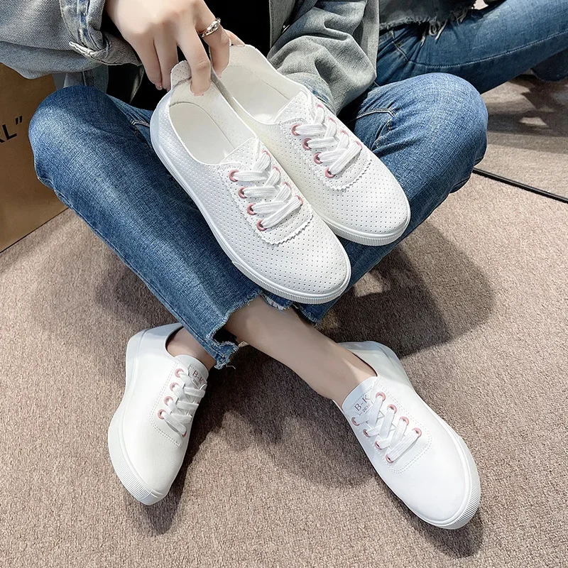 

2024 New Spring Autumn Flat Shoe Sneakers For Women Shoes Breathable Women's Casual Female Comfor Sneakers Lace Up Solid Color