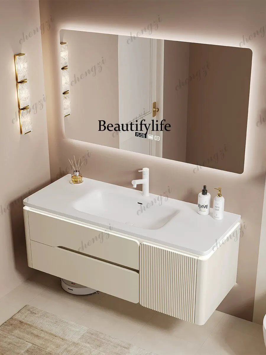 Corian integrated basin cream wind bathroom cabinet combination oak bathroom washbasin