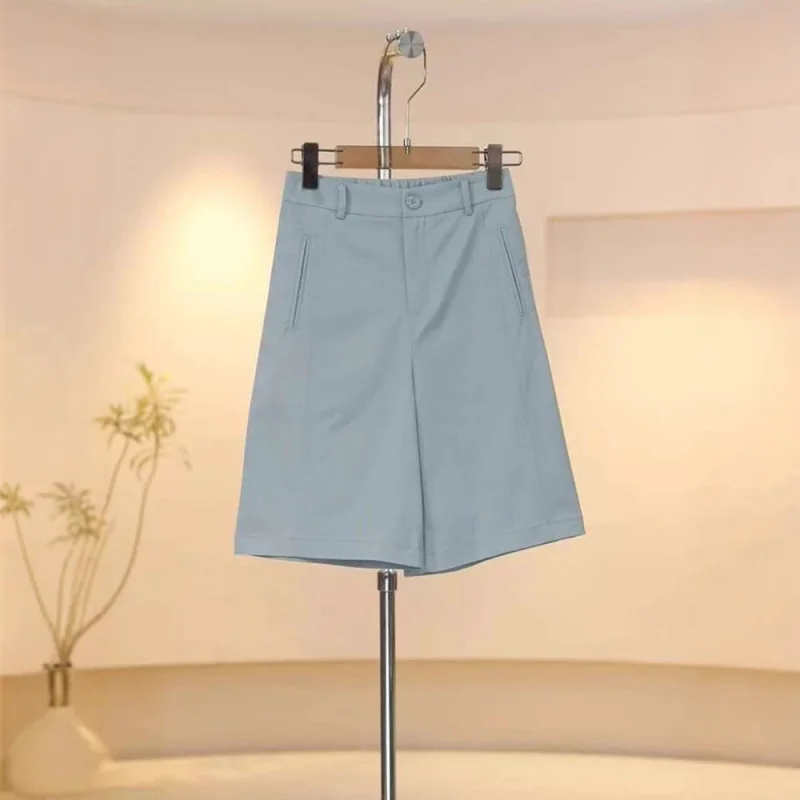 شورت بدلة أصفر للنساء، نمط رفيع، سروال كاجوال صيفي على شكل حرف A، سروال تنحيف متوسط الطول