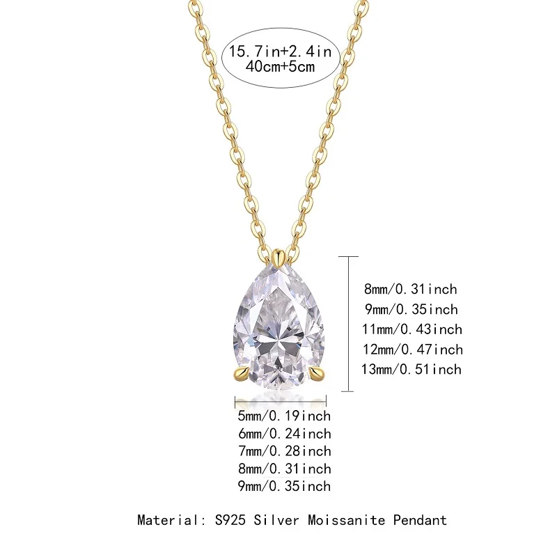 

Apaison Different Sizes Real Moissanite Women's Necklace Pendants Adjustable Clavicle Chain Gold Plated Jewelry