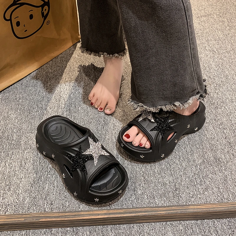 Women's Shoes 36-41 Trendy Sequin Slippers Platform Outdoor Sandals Comfortable Heightened Slippers New Fashion Casual Shoes