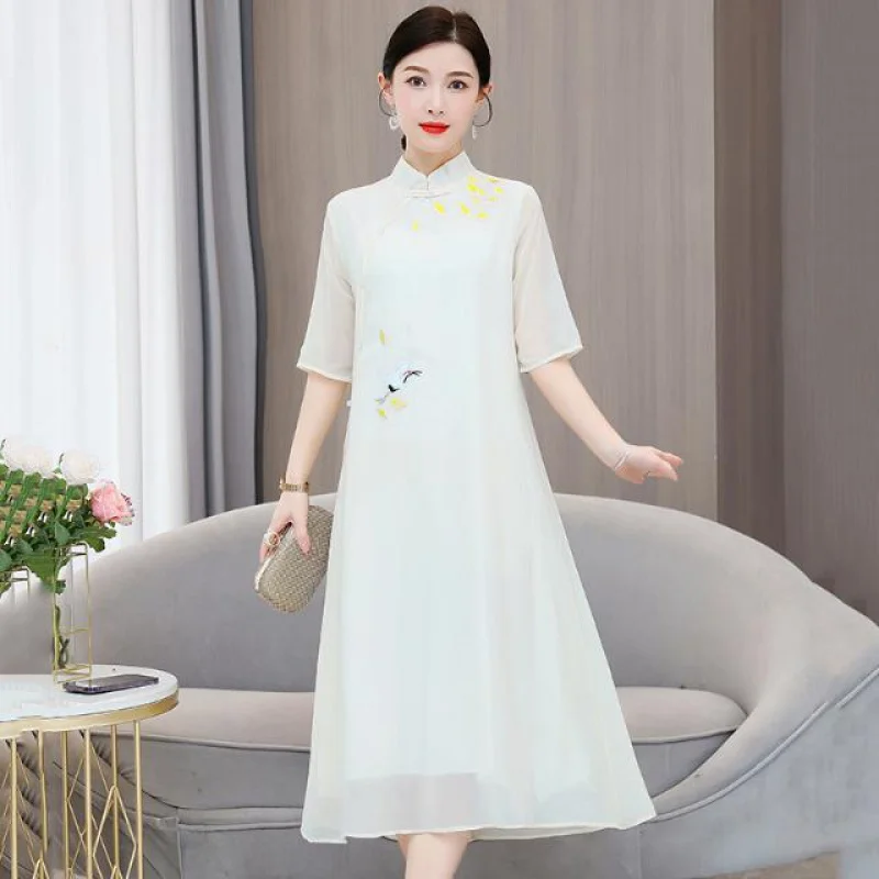 

New Elegant Retro Style Modified Cheongsam Chinese Traditional Short Sleeve Qipao Dress Women Clothing V3113