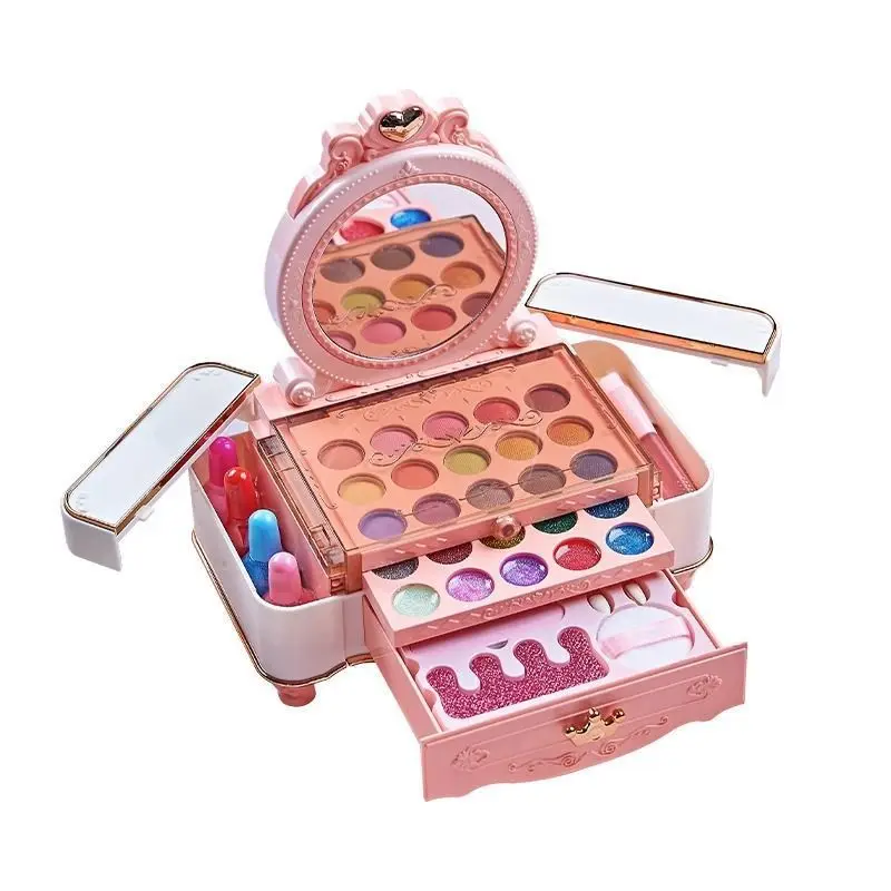 Juego de maquillaje de cosméticos para niños, Maleta, estuche de tocador, lápiz labial de princesa para niñas, juego de sombra de ojos, regalo de cumpleaños, juguetes, caja de belleza