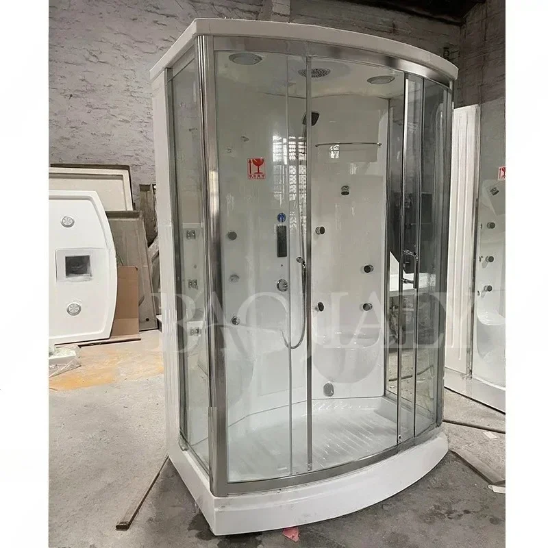 ES Indoor bathroom 2 people Sauna room Computer controlled wet steam shower room Acrylic back plate with foot massager