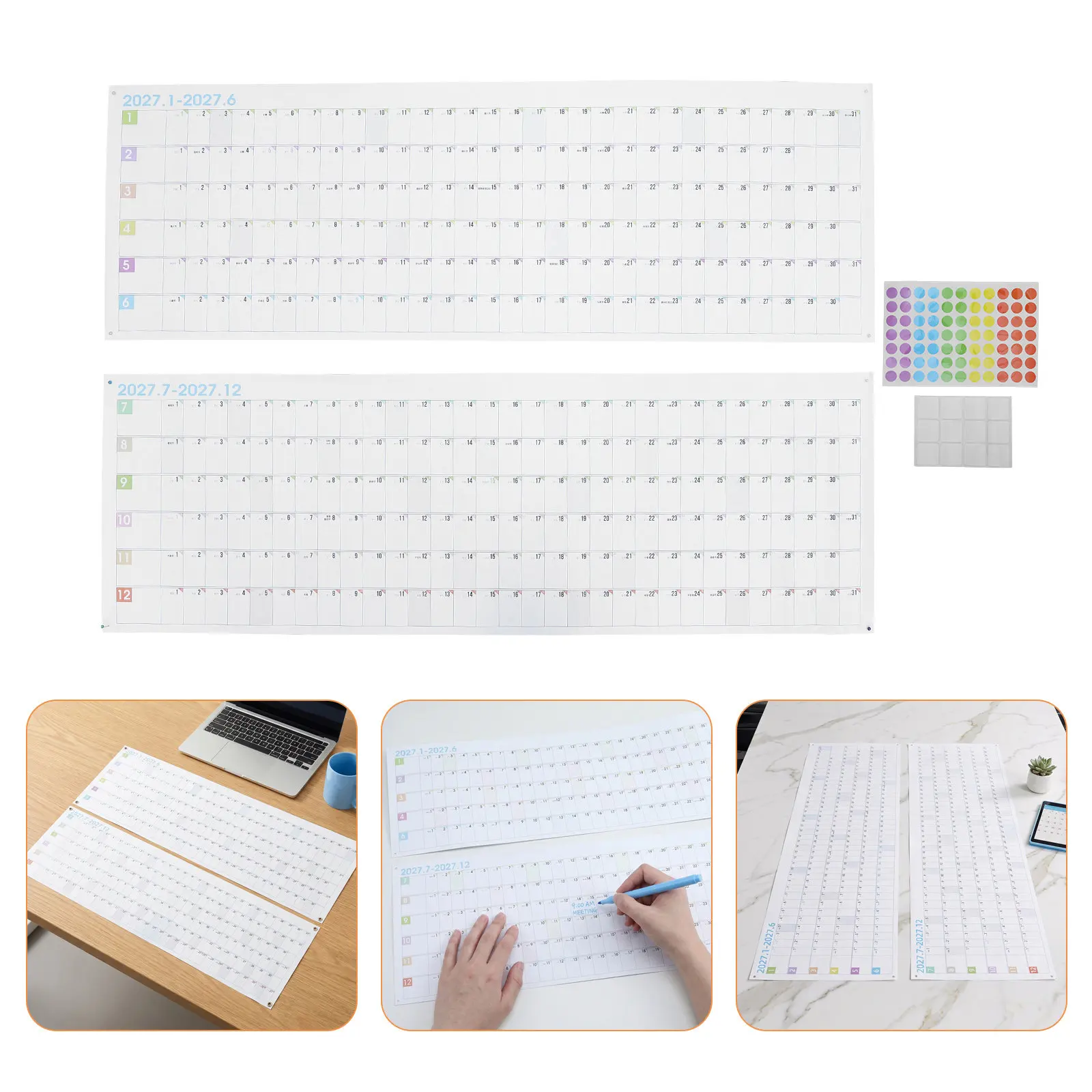 1Set Yearly Wall Calendar 2027 Large Writable Planner Calendar Decorative Wall Hanging Organizer with Tracker and Stickers