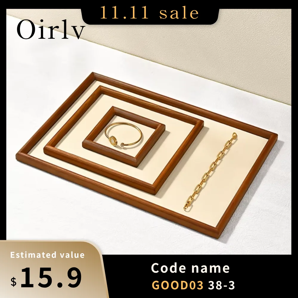 

Oirlv Retro Solid Wood Fashion Wood Ring Display Tray Jewelry Stud Earrings Storage Plate Jewellery Counter Showcase Props