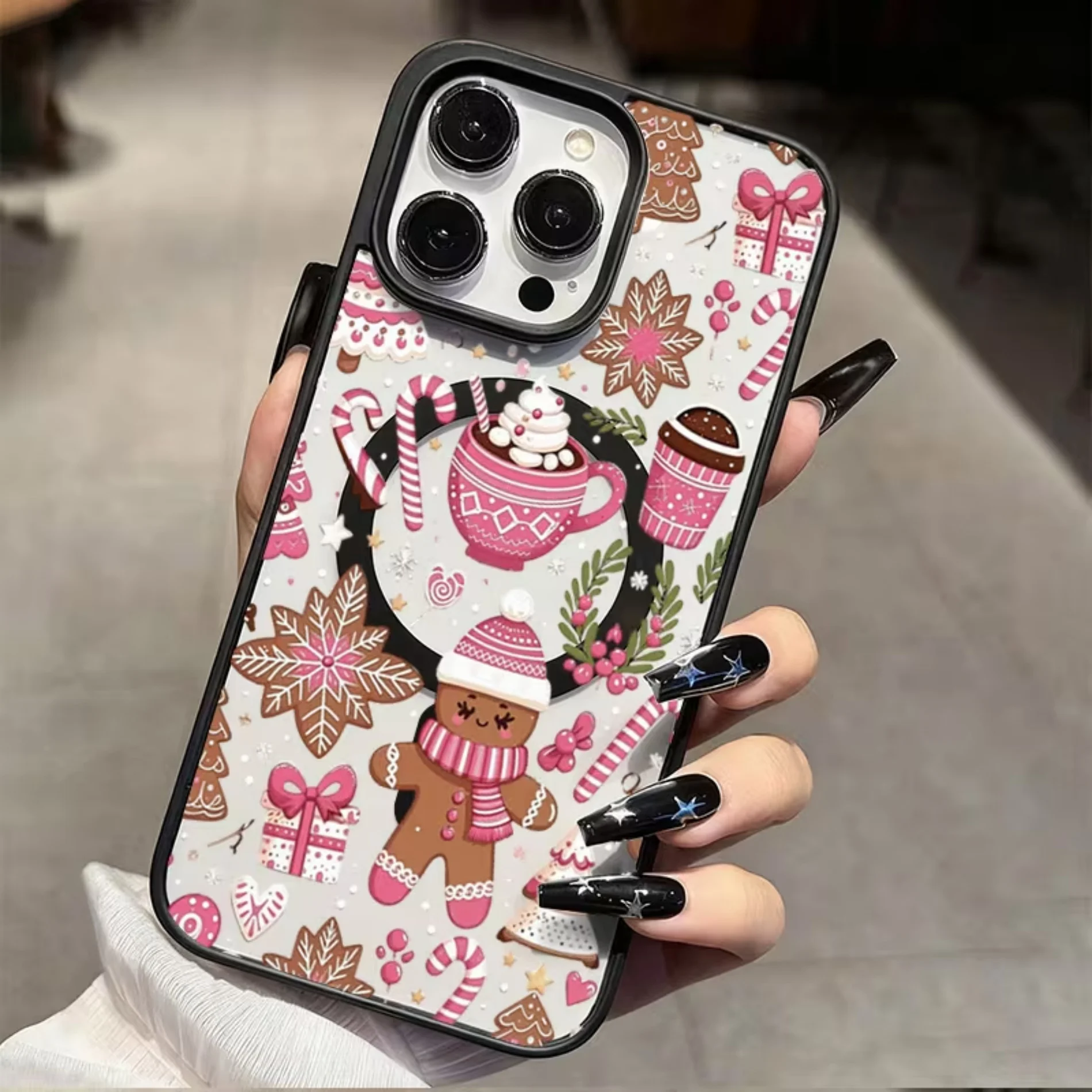 Hybrid PC TPU Pink Christmas Candy Snowflake Case For iPhone 17 18 Air 16 15 14 13 12 11 Pro Xs Max Plus X XR 17e Magnetic Cover