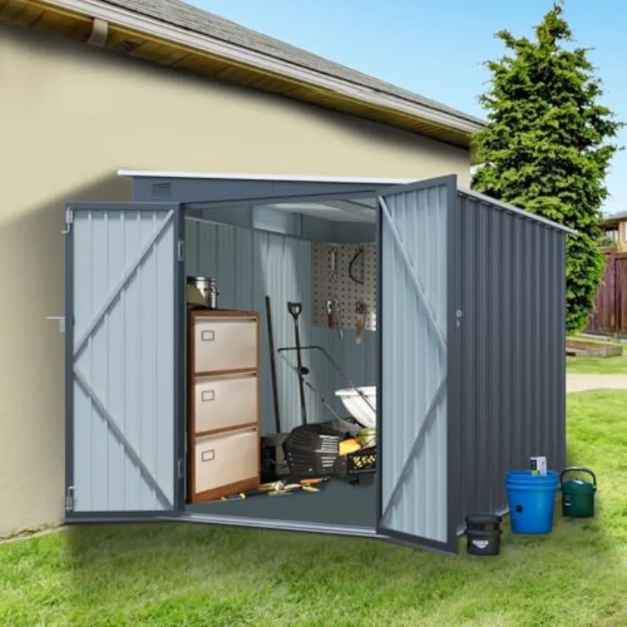 Metal Storage Shed for Patio and Garden, Carbon Black, Durable Steel, Lockable Bike and Patio Essentials Organizer Without Floo