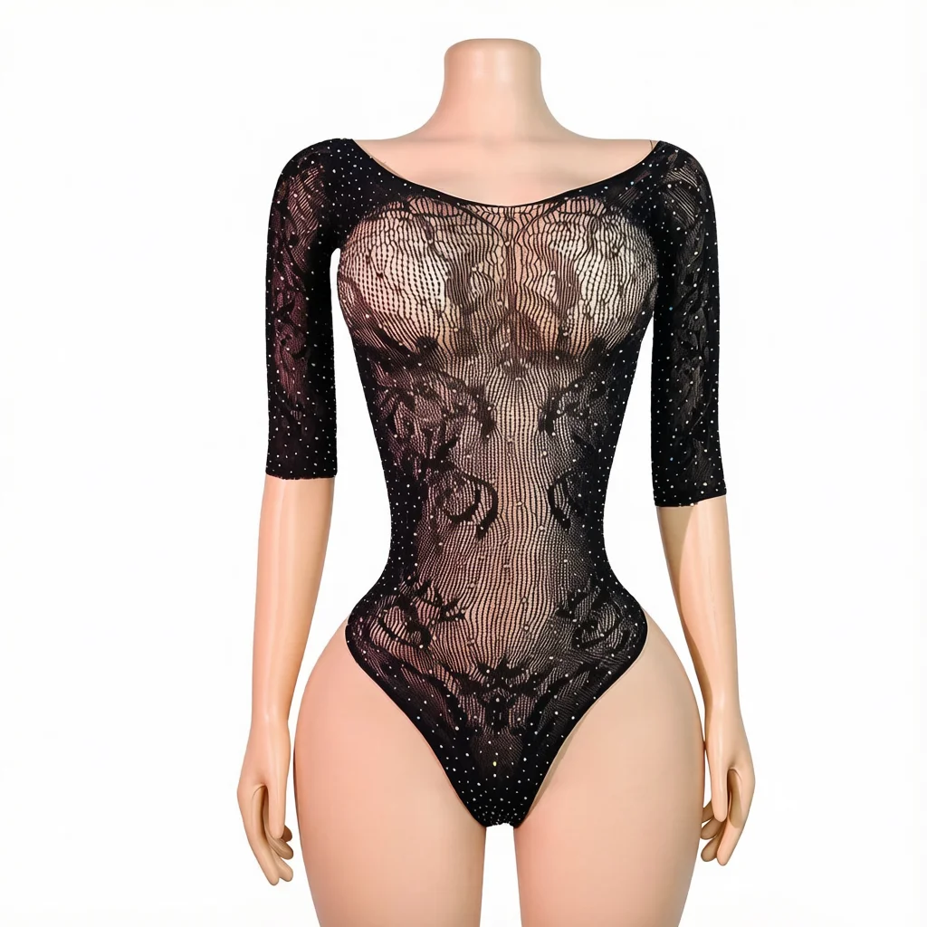 High Elastic Lace Beach Cover Up  Sexy Sheer Holiday Cover Dress, No Bikini Included