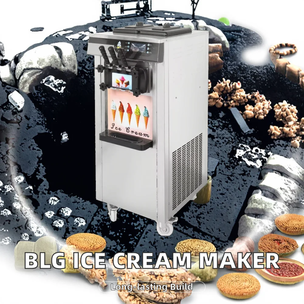 Commercial Italian Automatic Soft Serve Ice Cream Maker Vertical 3 Flavors Stainless Steel Milk Restaurant Use Fruit 1300W Three
