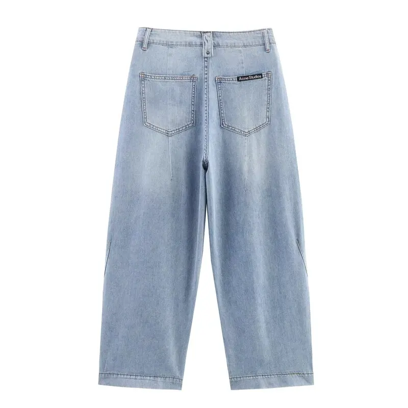 Retro Loose Mid-Waist  Color Versatile Knife-ape Jeans Long Pants Autumn New Arrival Women's Casual High Waist Wide Leg