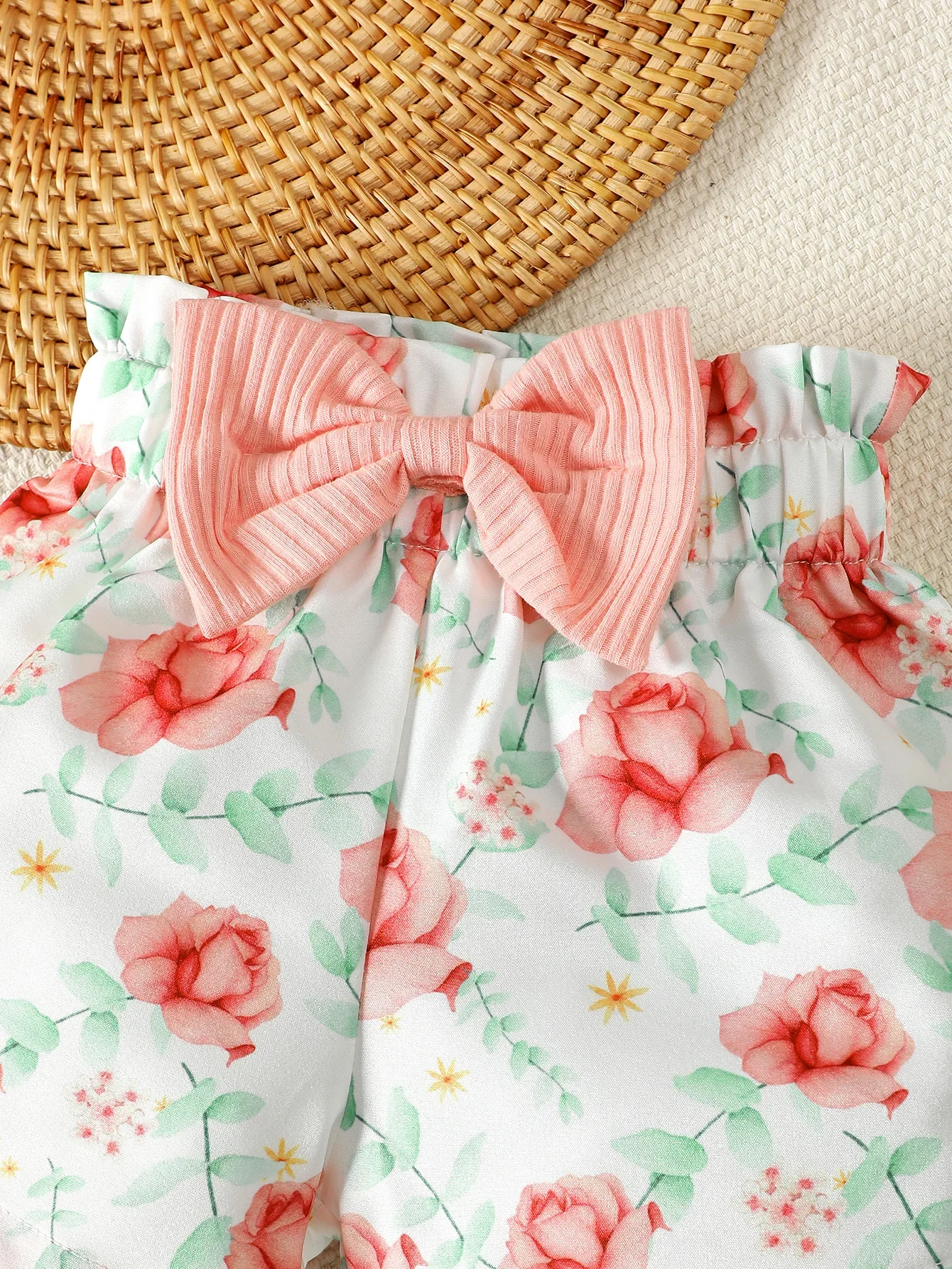 Newborn Baby Girls Clothes Set Pink Suspender Top +Bow Flower Printed Shorts Infant Girl Fashion Summer Toddler Outfit