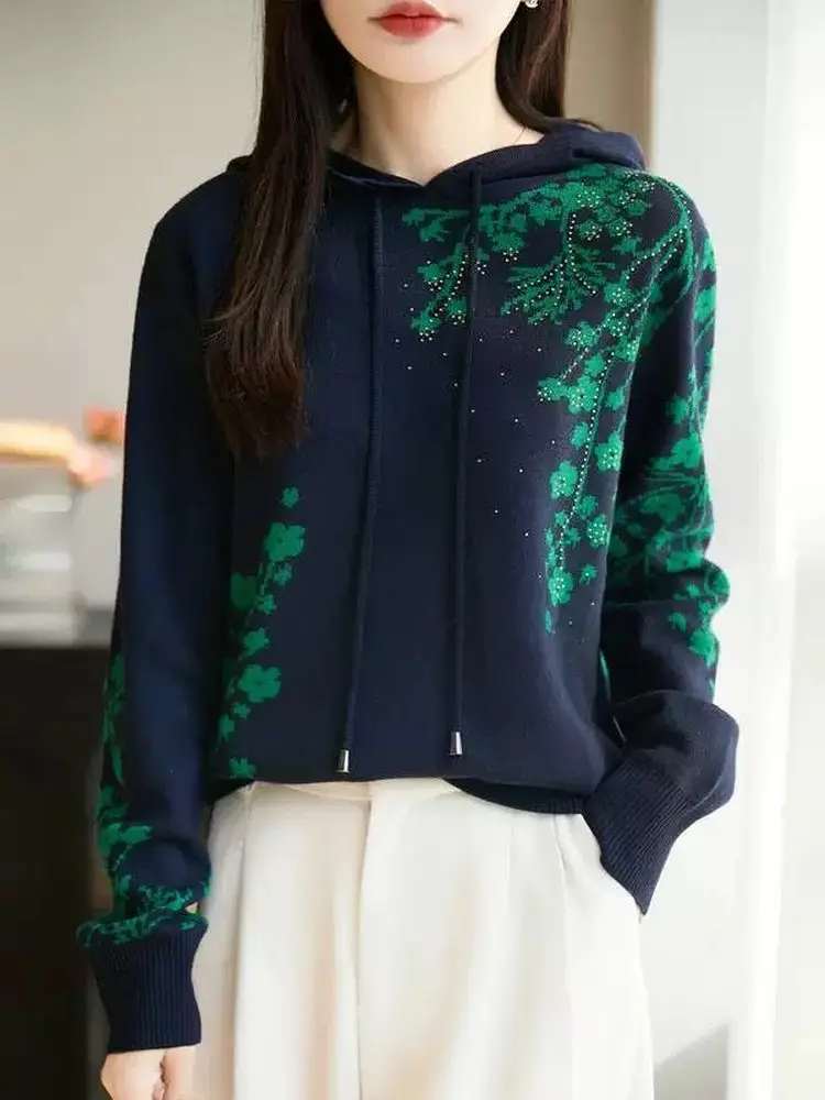 

Thiened Hooded Knitted Sweater Women's Faionable Large Size Autumn Winter Sweatirt Commute Sle Long Sve Plant Flor...