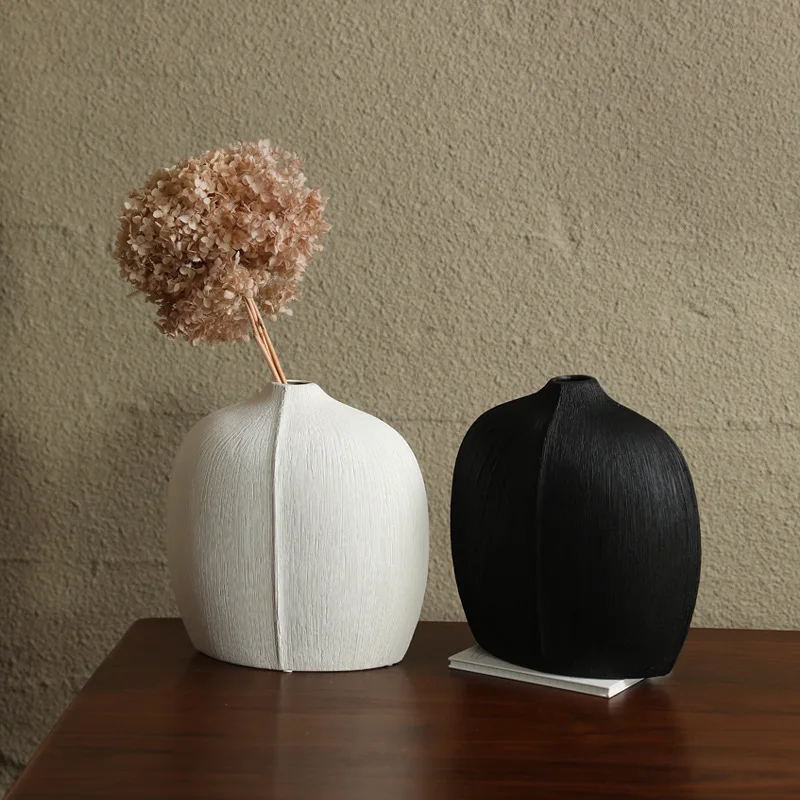 Ceramic Vase Abstract Line Drawing Handicraft Floral Arrangement Accessories Flower Pot Home Decoration