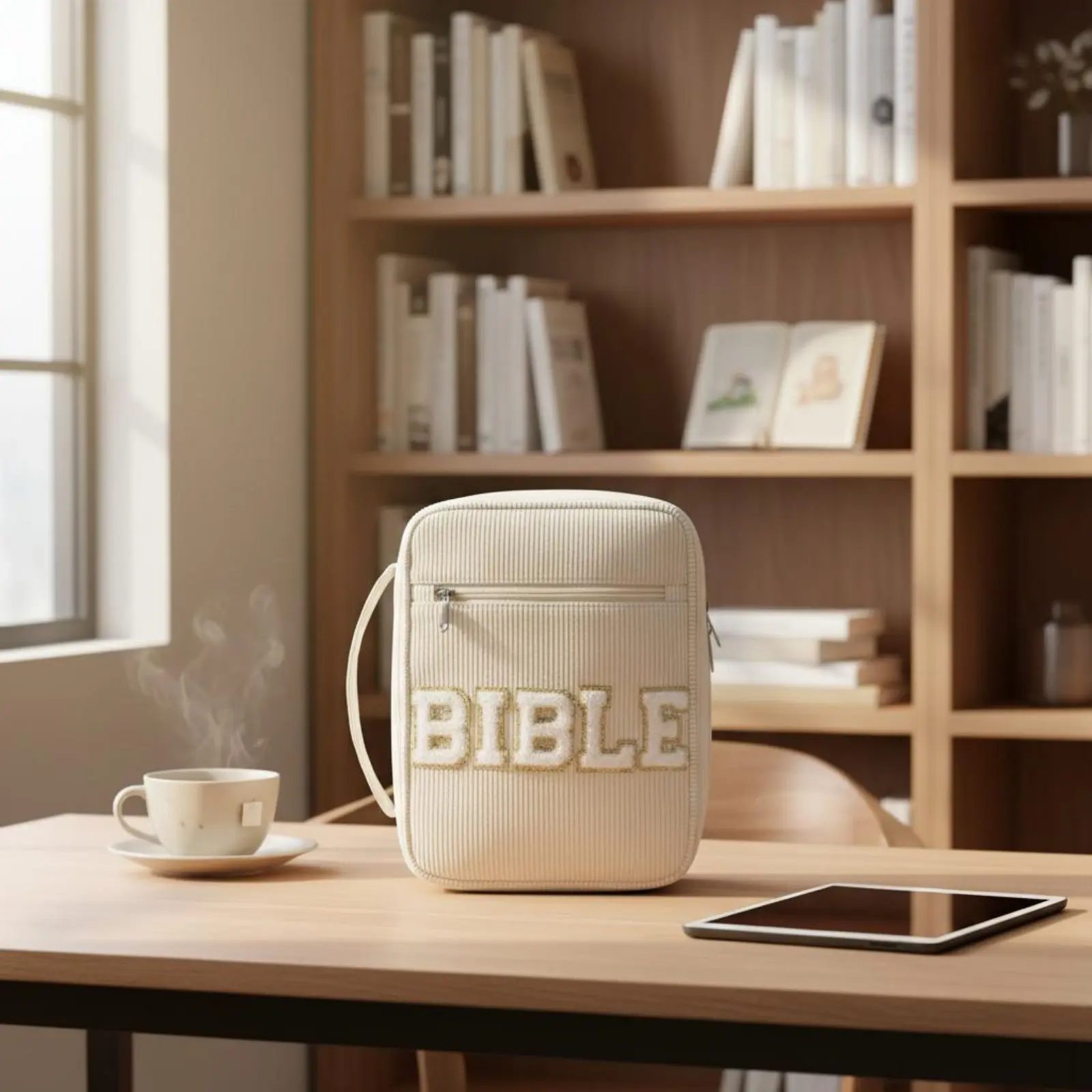 

Book Organizer with Handle Multiple Pockets Zippered Book Protector Bible Carrying Case Large Capacity Bible Study Organizer Bag