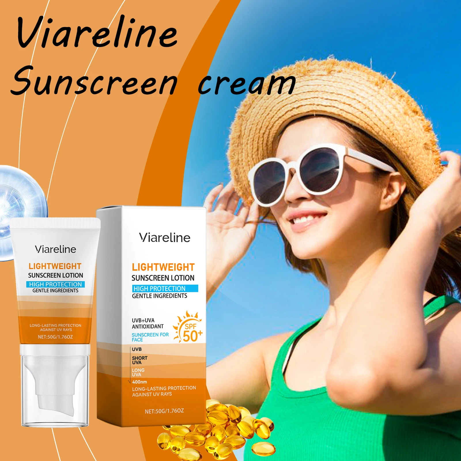

Viareline Lightweight Sunscreen Lotion Summer Outdoor Refreshing Prevent UV Promote Skin Health Enhance Softness Sunscreen Cream