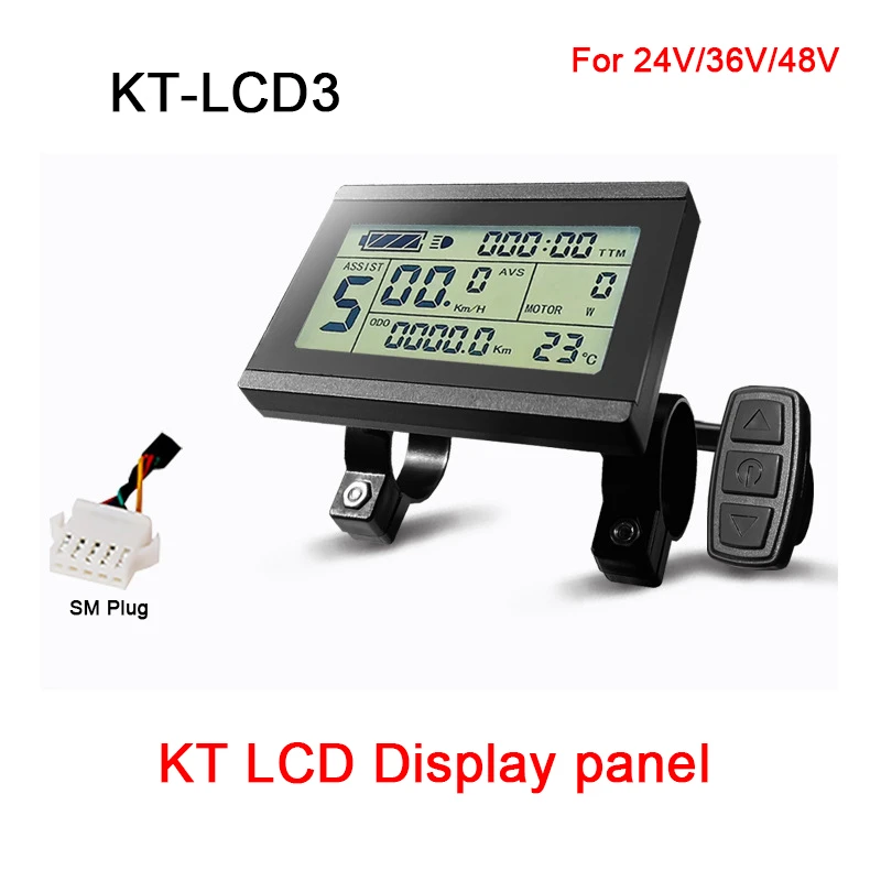 E-bike KT-LCD3 LCD Display Computer 5-Pin SM Connector,24V/36V/48V,Speed Electricity Temperature Display,parts replacement