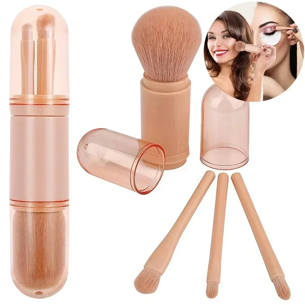 4 in 1 มินิน่ารักแปรงแต่งหน้าแปรงแต่งหน้าท่องเที่ยวชุด Retractable Professional Foundation Blending Powder แปรงอายแชโดว์