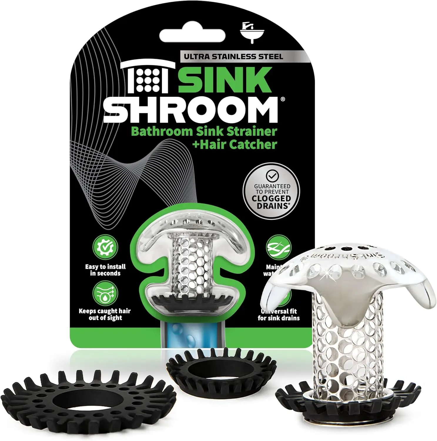 

Bathroom Sink Drain Protector, Stainless Steel Hair Catcher for Sink Drains, Fits Standard Drains with Adapters