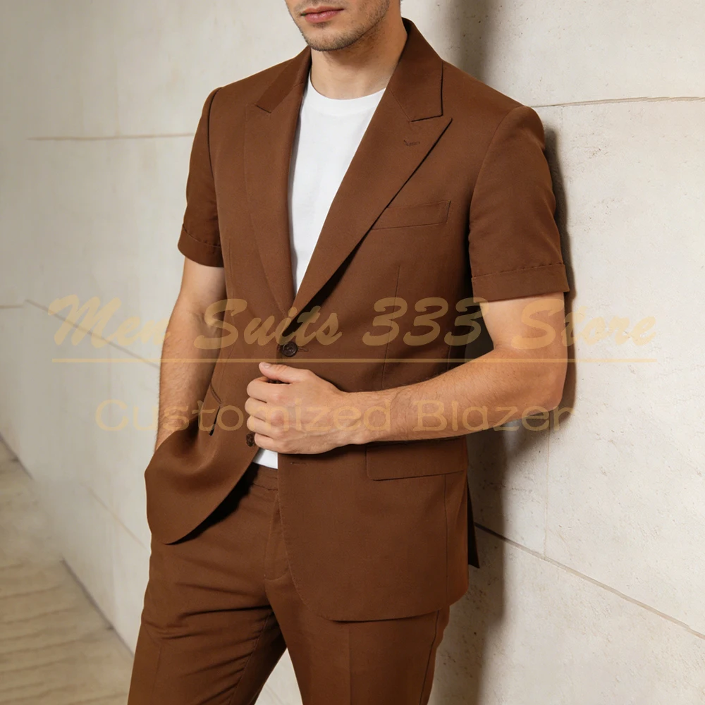 

Casual Chic Men's Suits Short Sleeve Peak Lapel Slim Fit Blazer Elegant 2 Piece Jacket Pants Outfits Fashion Outerwear 2026