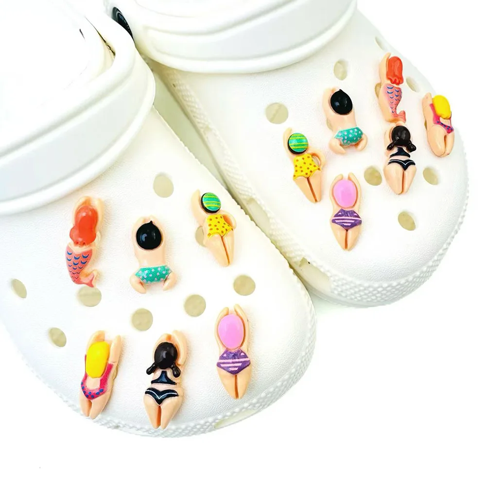 6/12PCS Set di ciondoli per scarpe Accessori per sandali Zoccoli Fibbia per scarpe Cartoon Nuoto Figurine Resina Scarpe fai da te Decorazioni Regalo