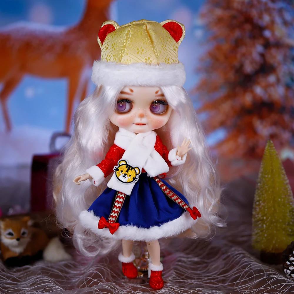 ICY DBS Blyth Doll Christmas Cape Dress Suit Fair Skin Matte Face Naughty Hand-Painted Makeup 19 Joints Body BJD Anime Girl Gift