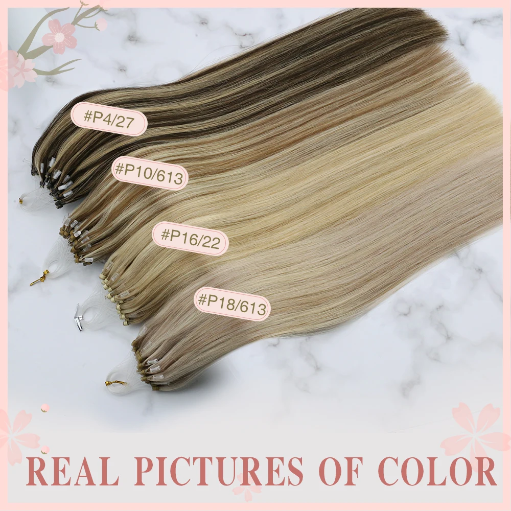 Micro Loop Human Hair Extensions Balayage Blonde 50Gram/Set 1G/S Natural Hair Micro Link Hair Extensions Fusion Pre Bonded