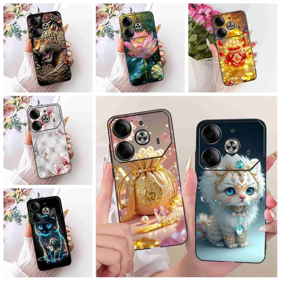 For Tecno Pova 6 4G Pova6 5G 6.78" Case Fashion Flower Nice Silicone TPU Black Cover For Tecno Pova 6 Pro 5G LI9 Phone Cases