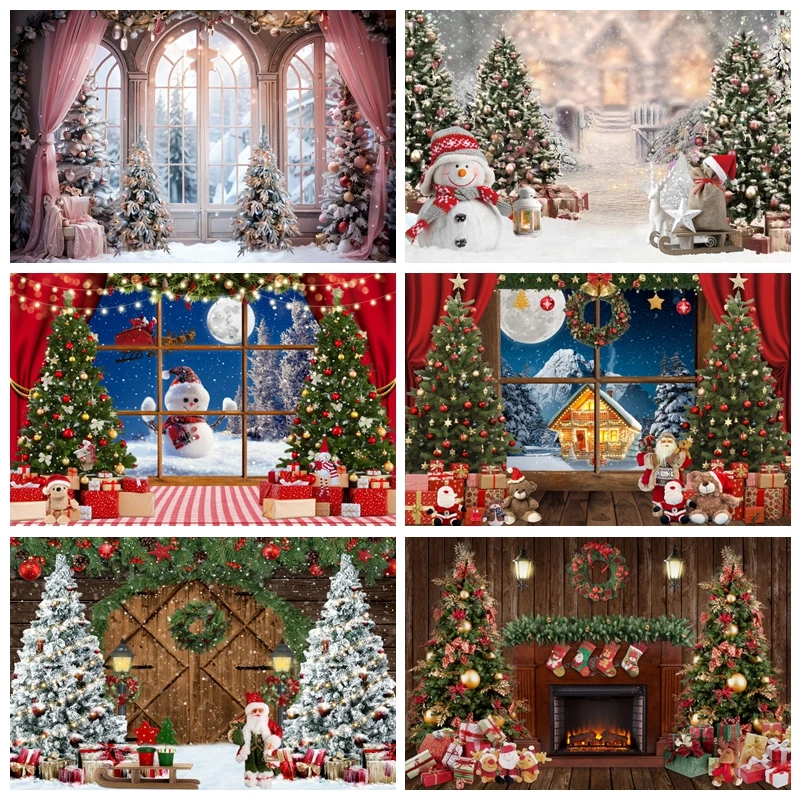 

Winter Christmas Backdrops for Photography Xmas Tree Gift Background Family Party Decor Baby Portrait Photographic Photo Studio