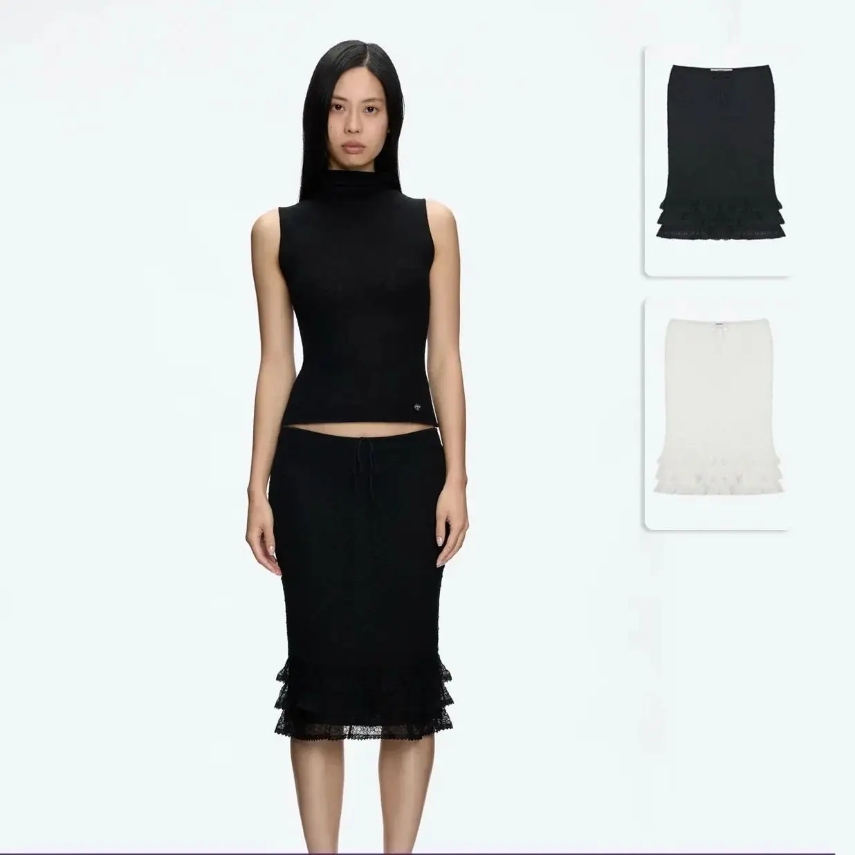 

Черно-белая длинная юбка средней длины с рыбьим хвостом, облегающая юбка с заниженной талией, облегающая юбка до бедер, элегантный край юбки