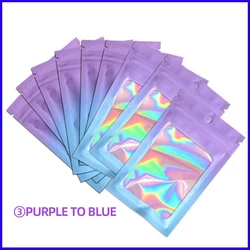 50Pcs Smell Proof Laser Mylar Packaging Bag Resealable Clear Holographic Aluminum Foil Zip Lock Bags Cosmetic Storage Pouch