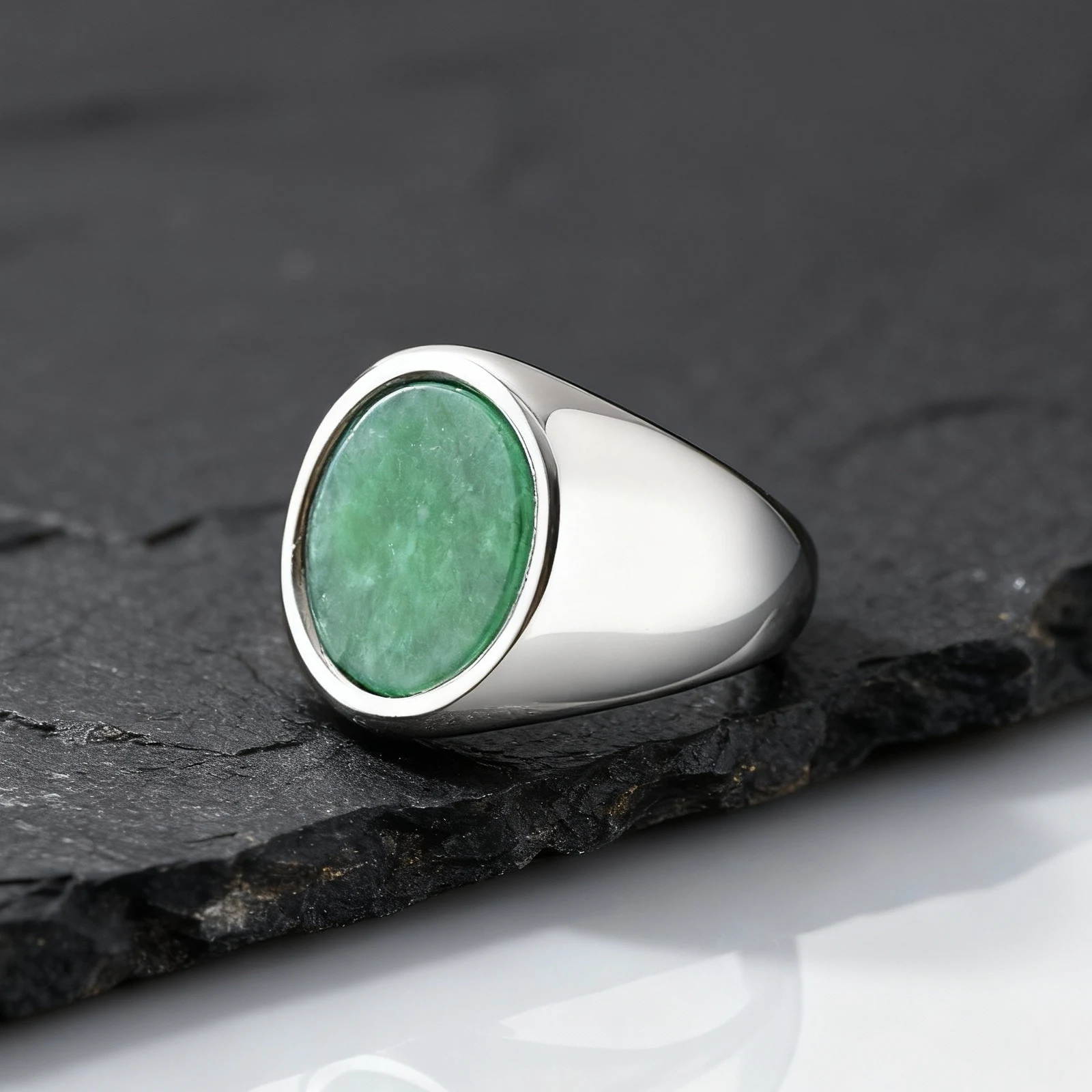 Anillo de piedra Natural de alta calidad para hombres, anillo de sello verde turquesa de acero inoxidable, regalo de joyería Punk