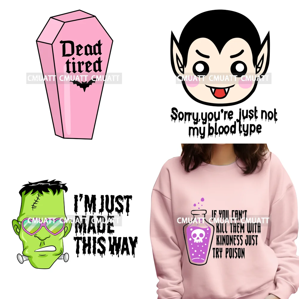 

Trendy Sarcasm Spooky Halloween Season Thermal Printing Iron on DTF Washable Transfers Stickers Ready to Press for Clothes Bags