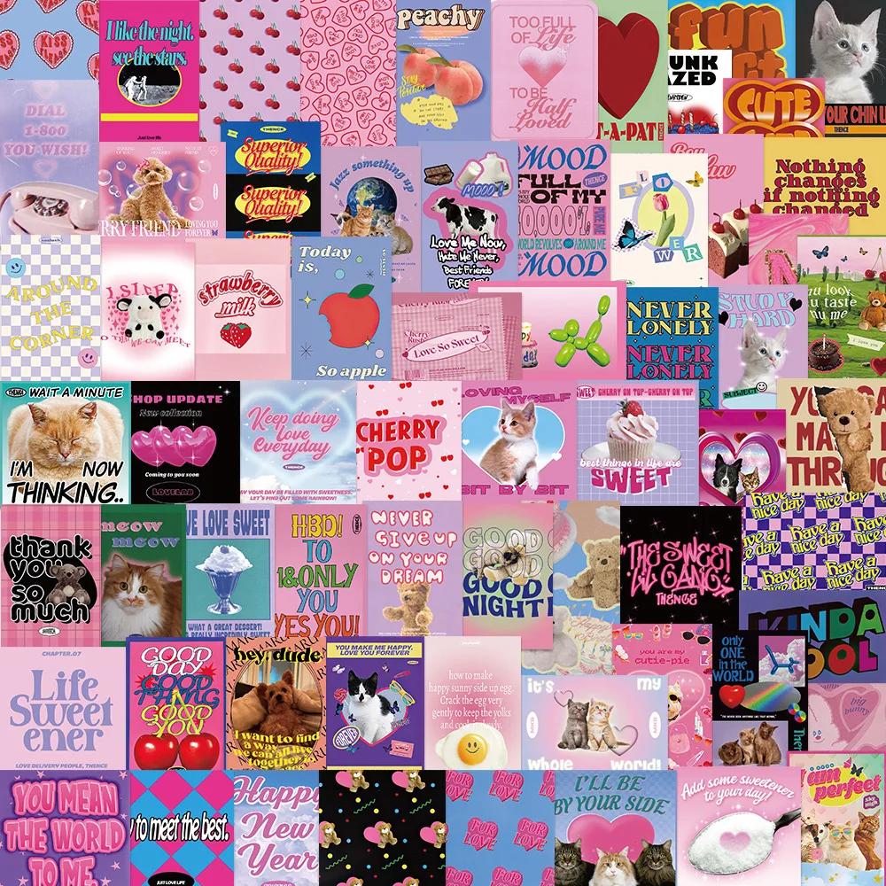 10/30/65pcs Vintage Y2K Pink Grils Aesthetic Stickers Cute Cat Decals DIY Motorcycle Skateboard Phone Cool Graffiti Sticker Toys