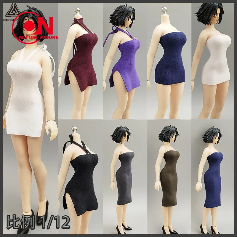 1/12 Scale Strapless Strap Long Short Skirt Cheongsam Dress Clothes Model Fit 6'' BJD Female Soldier Action Figure Body Doll