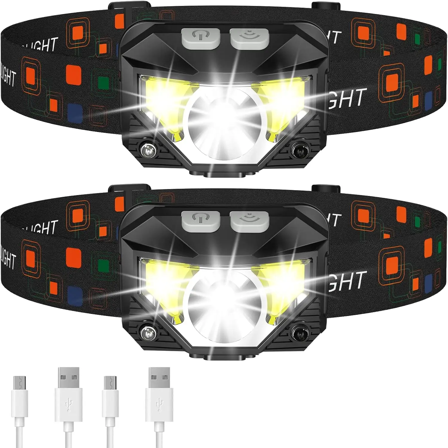 

Headlamp Flashlight, Ultra-Light Bright LED Rechargeable Headlight with White Red Light, Sensor Head Lamp For Camping Running