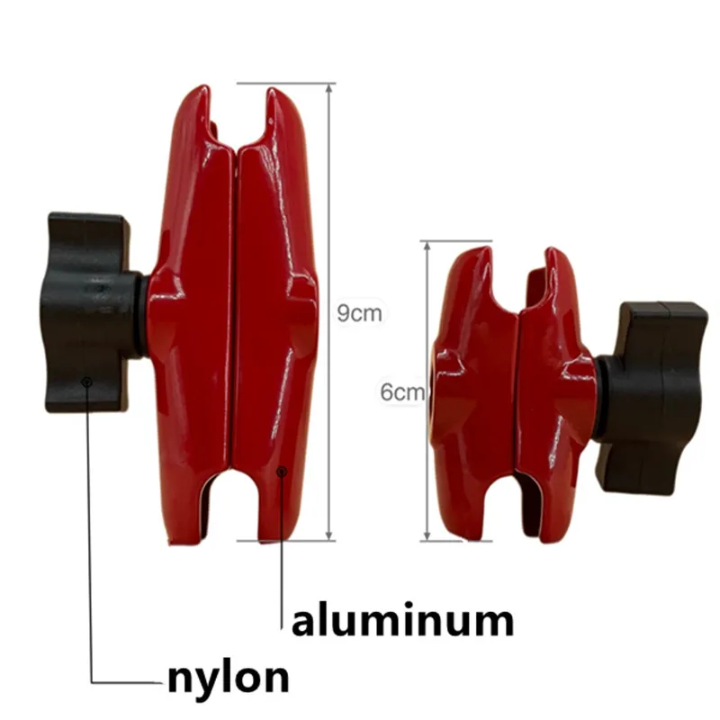 Aluminum Alloy Red Double Socket Arm 6CM 9CMCompatible with Mounts B Size 1'' Ball Mounting Base & Bike Motorcycle Phone Holder