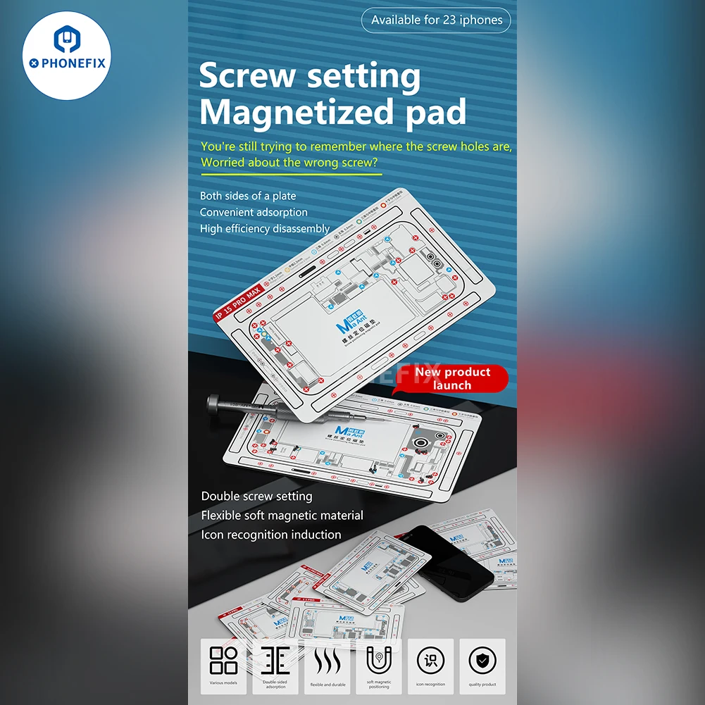 MAX15 Cell Phone Screw Positioning Magnetic Pad for iPhone X /11/12/13/14/15 Series DIY Maintenance Disassembly Scew Bit Guiding