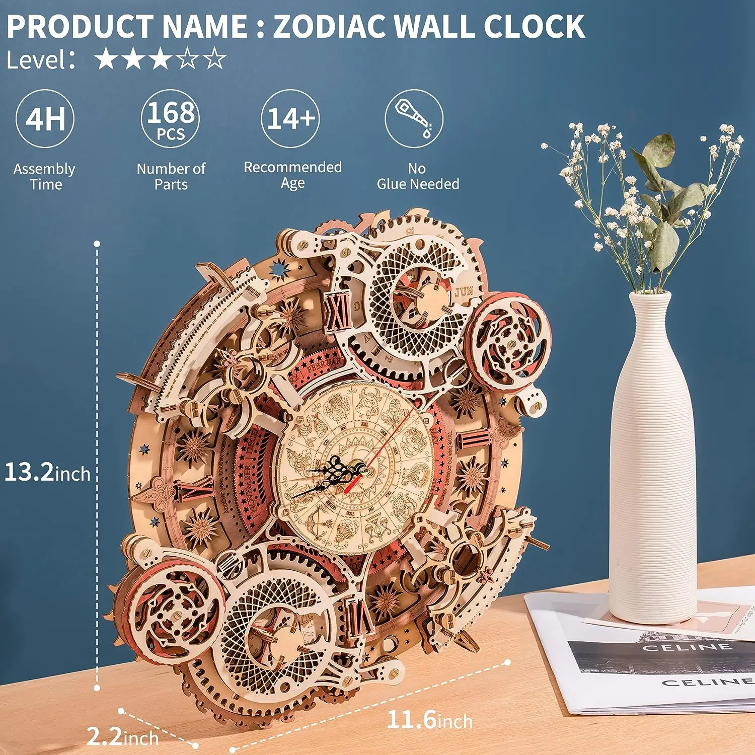 ROKR DIY Mechanical Wooden Steampunk Wall Clock Kit 4