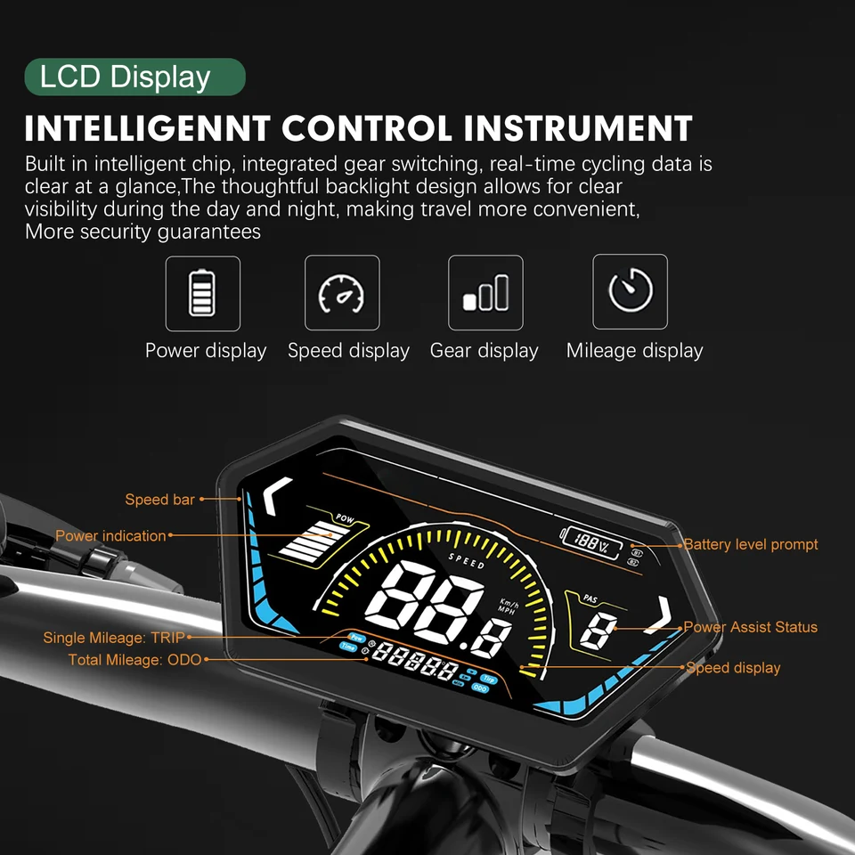 電動自転車ディスプレイ LCD UKS6 メーター 24V36V48V52V60V72V 電動