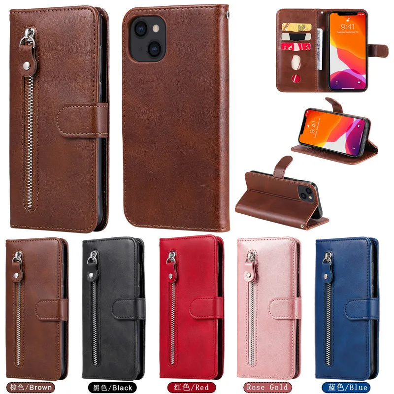 

Calf Texture Zipper Design Flip Kickstand Card Holder Slots Wallet Leather Phone Case for Samsung S24 S23 S22 S21FE Plus Ultra