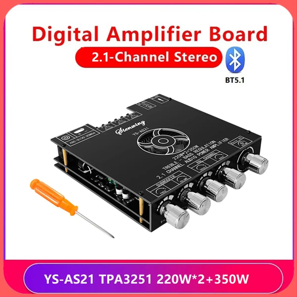 

X12A-YS-AS21 2.1-Channel Bluetooth Digital Amplifier Board High-Power High-Bass Adjustment Subwoofer Audio Module