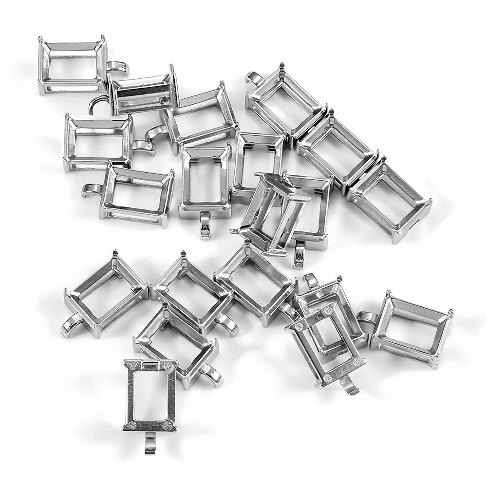10 Stück rechteckige leere Krallenfassungen für Tennisarmbänder und Halsketten, Kristallsteinhalter für 6x8mm Strasssteine. – Detail 3